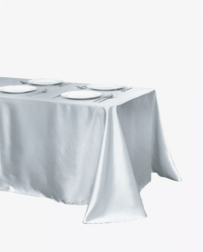 8 FT Silver Satin Rectangular Tablecloth